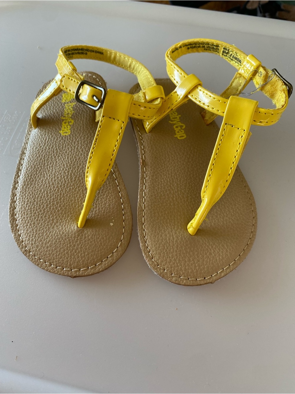 GAP Kids Yellow T-Strap Sandals with Tan Footbed